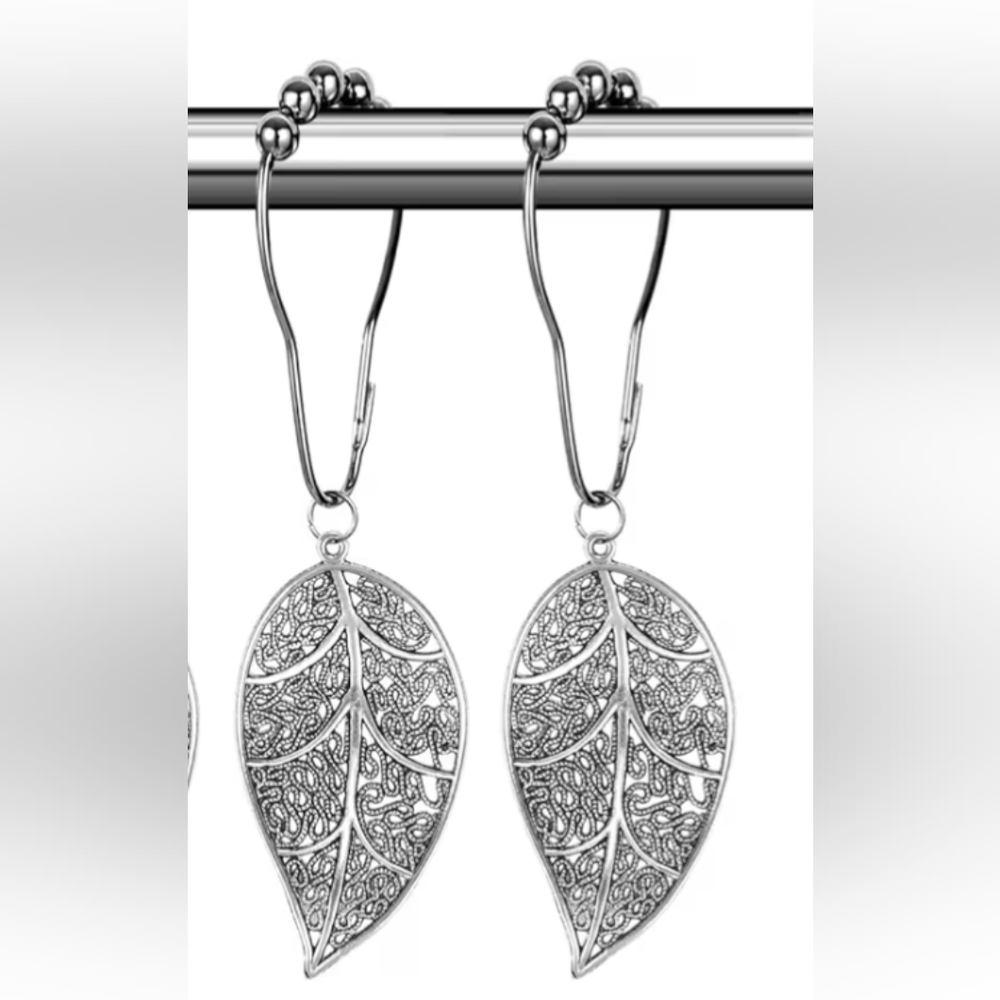 New 12 Shower Curtain Hooks With Hanging Metal Leaf In a Beautiful Design.